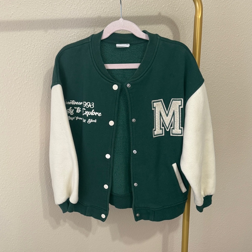 Zara Kids Green and Cream Letterman Jacket